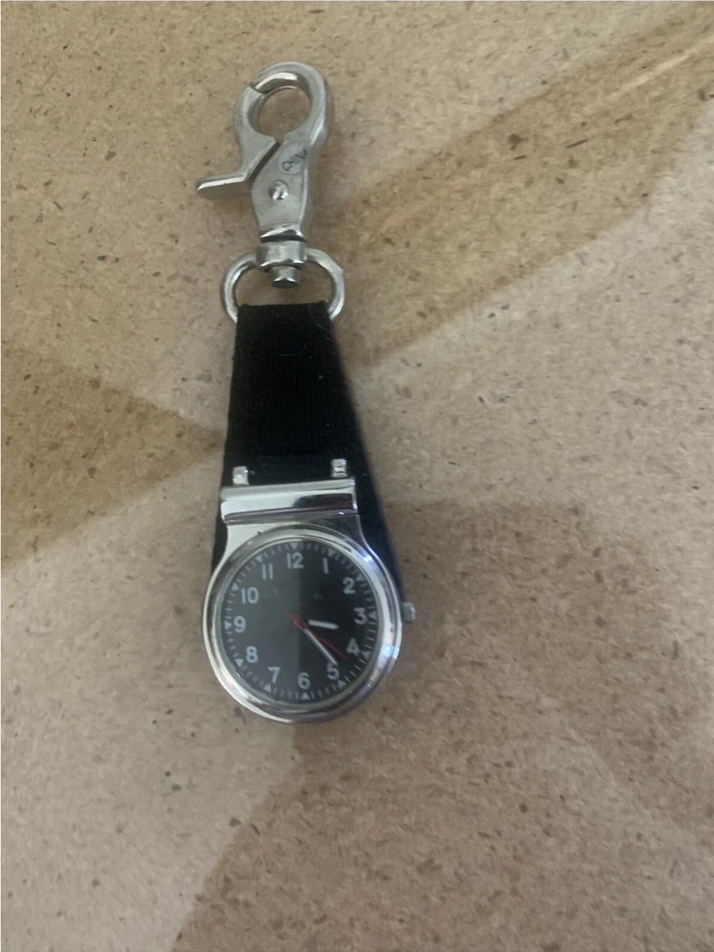 Black Clip-On Fob Watch with Silver Hardware